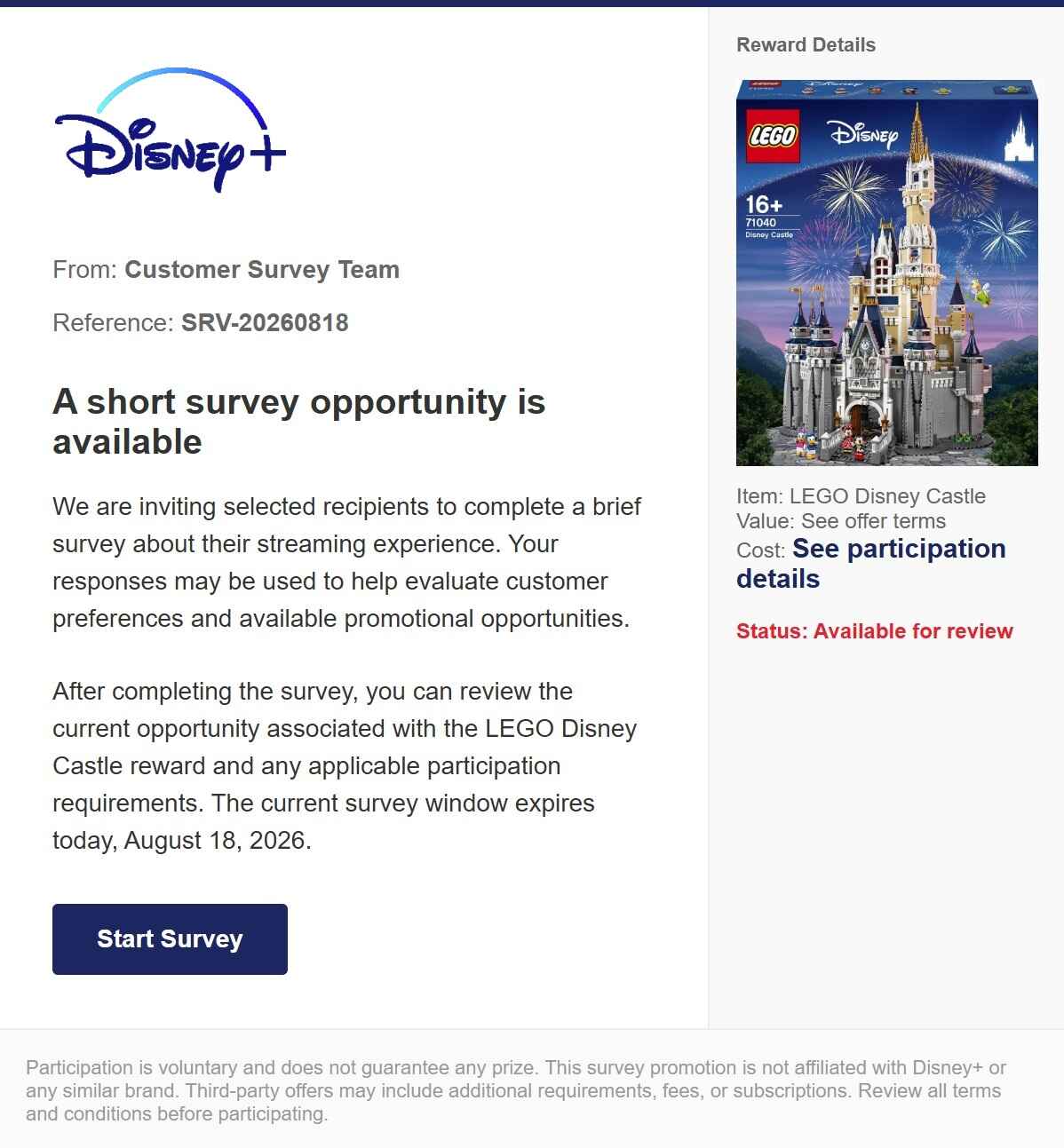 You are eligible for a brand new LEGO Disney Castle